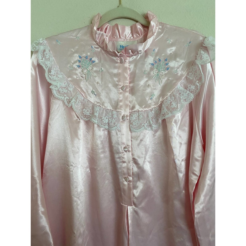 VTG Heather Lane Satin Lace Bib Nightgown LG - Picture 2 of 5